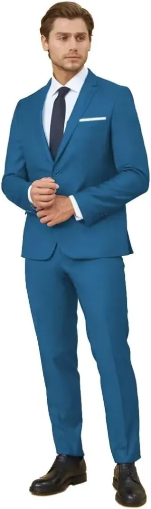 2 Piece Suit Men Classic Fit Men's Suit for Wedding Prom Events 2 Button Solid Notch Lapel Lightweight