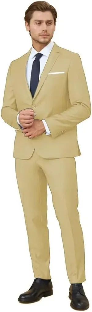 2 Piece Suit Men Classic Fit Men's Suit for Wedding Prom Events 2 Button Solid Notch Lapel Lightweight