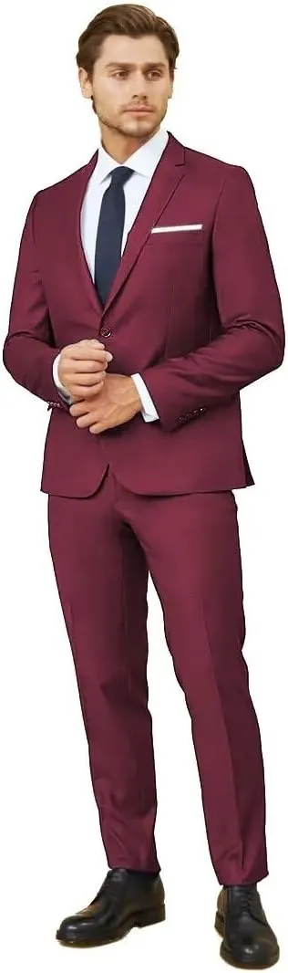2 Piece Suit Men Classic Fit Men's Suit for Wedding Prom Events 2 Button Solid Notch Lapel Lightweight