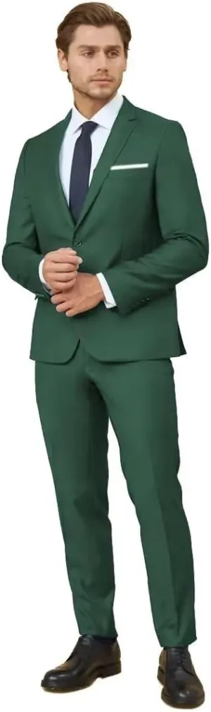 2 Piece Suit Men Classic Fit Men's Suit for Wedding Prom Events 2 Button Solid Notch Lapel Lightweight