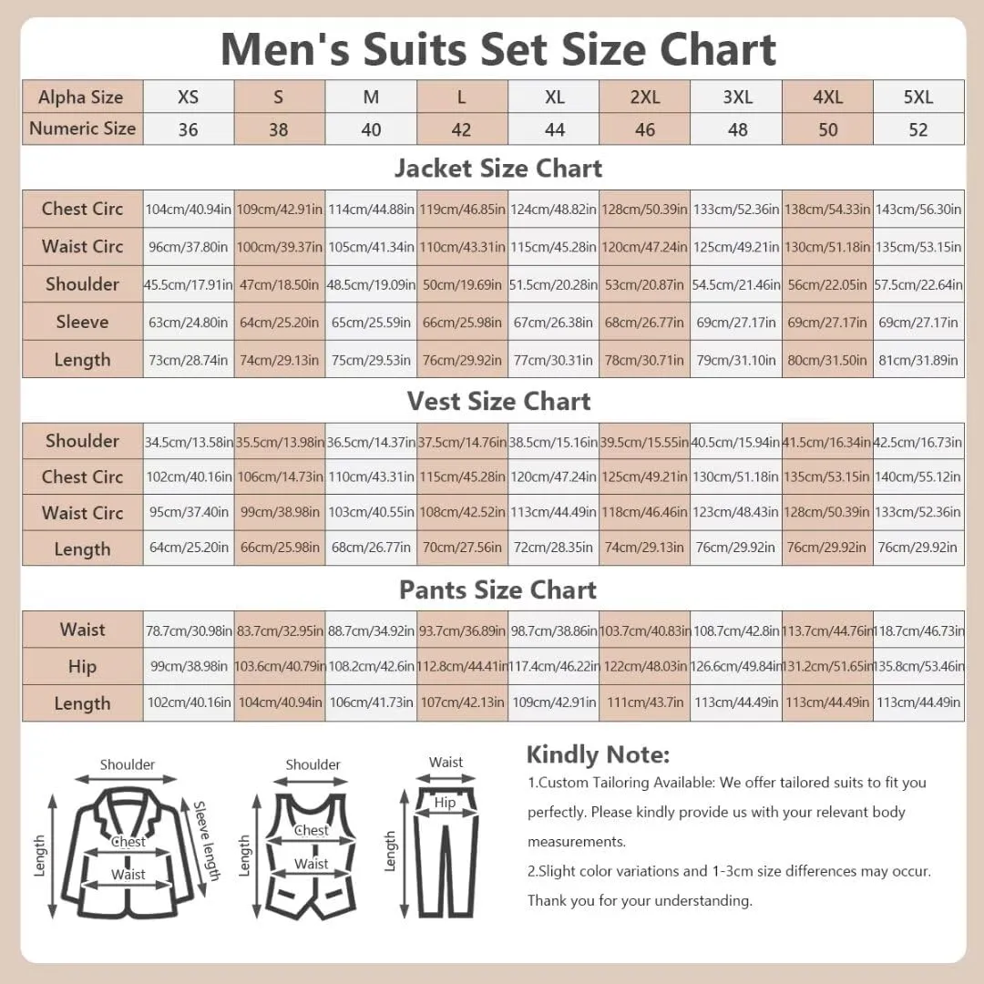 3 Piece Suits for Men Slim Fit Double Breasted Men's Suits Business Wedding Prom Groomsmen Formal Dress Blazer Vest Pants Set