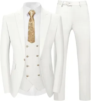 3 Piece Suits for Men Slim Fit Double Breasted Men's Suits Business Wedding Prom Groomsmen Formal Dress Blazer Vest Pants Set
