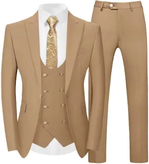 3 Piece Suits for Men Slim Fit Double Breasted Men's Suits Business Wedding Prom Groomsmen Formal Dress Blazer Vest Pants Set