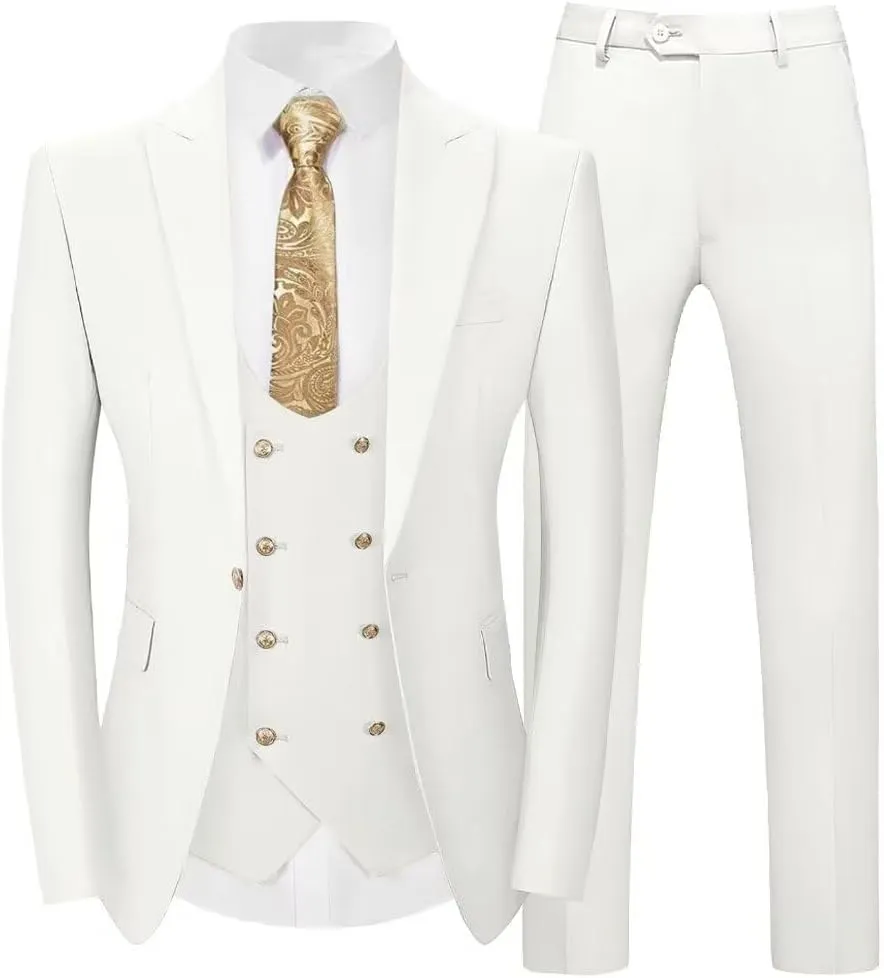 3 Piece Suits for Men Slim Fit Double Breasted Men's Suits Business Wedding Prom Groomsmen Formal Dress Blazer Vest Pants Set