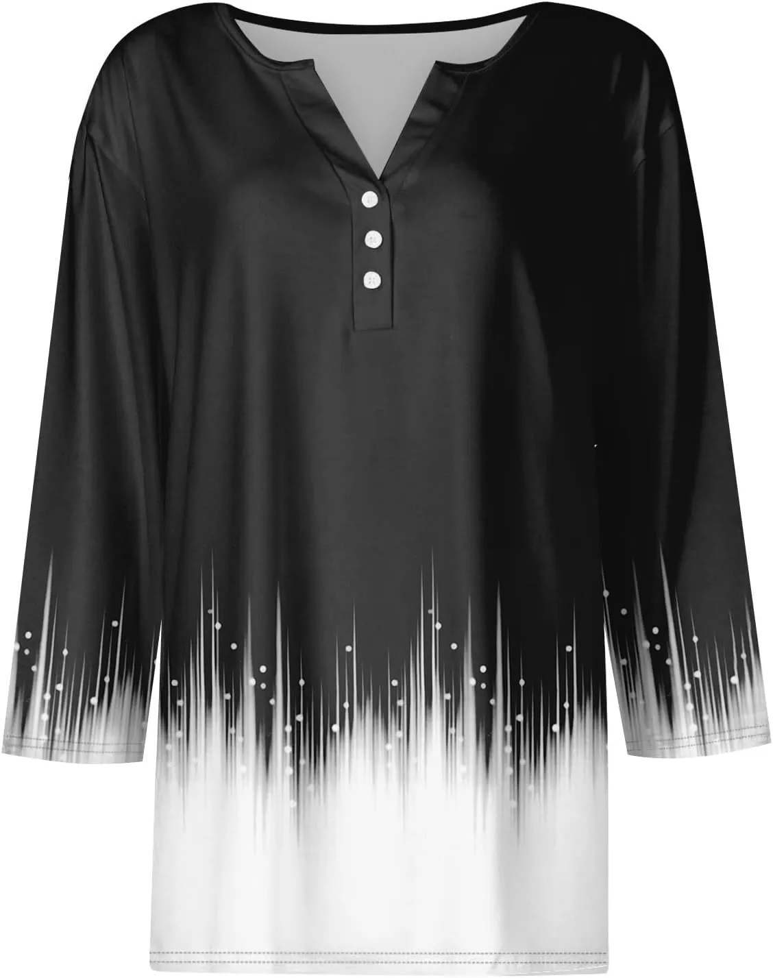 3/4 Sleeve T Shirts for Women Printed Button Down Shirts V Neck Relaxed Fit Tshirt Fashion Casual Loose Blouses