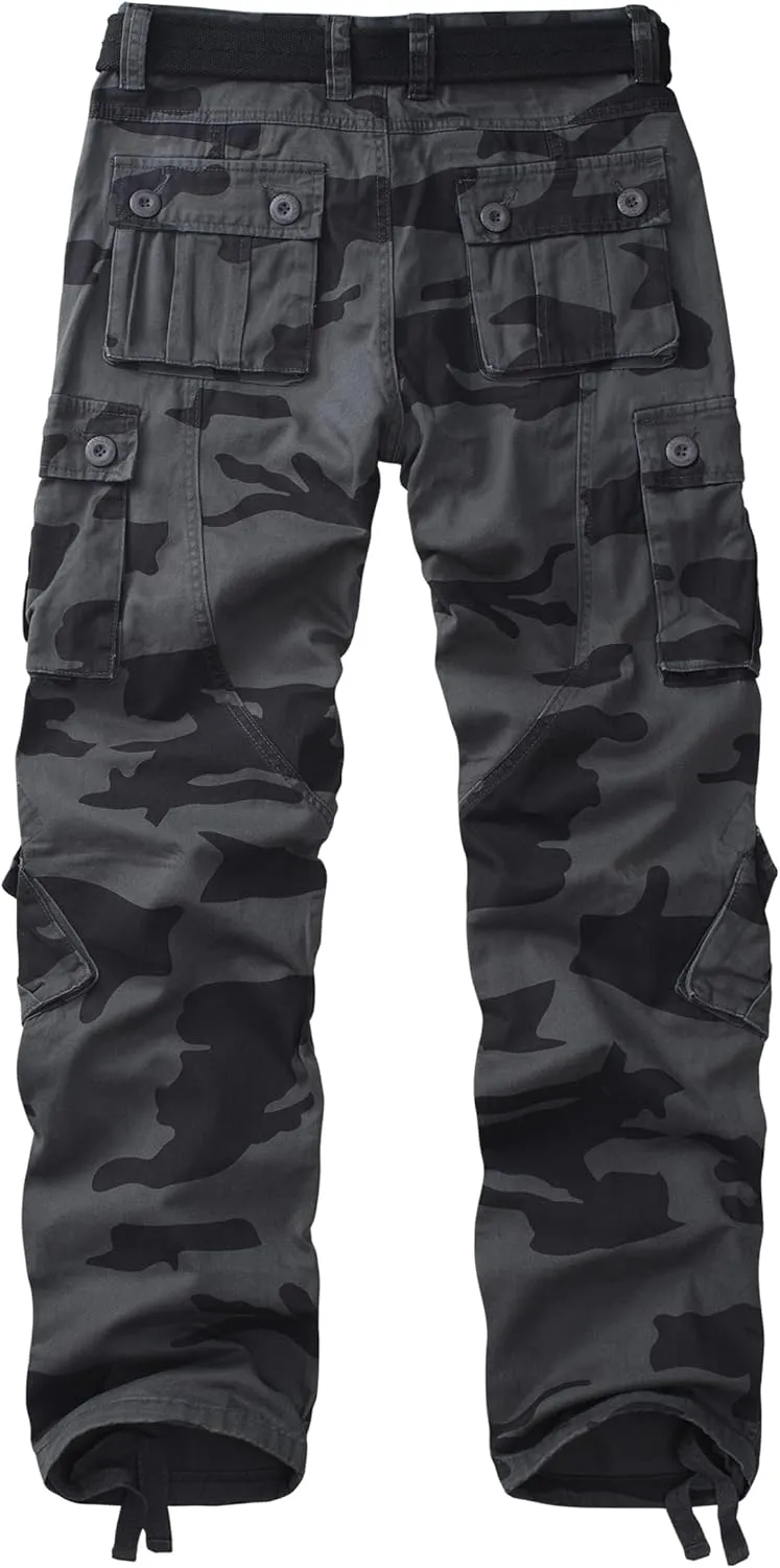 AKARMY Men's Casual Relaxed Fit Cargo Pants with Pockets, Outdoor Camo Cotton Work Pants for Men(No Belt)