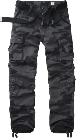 AKARMY Men's Casual Relaxed Fit Cargo Pants with Pockets, Outdoor Camo Cotton Work Pants for Men(No Belt)