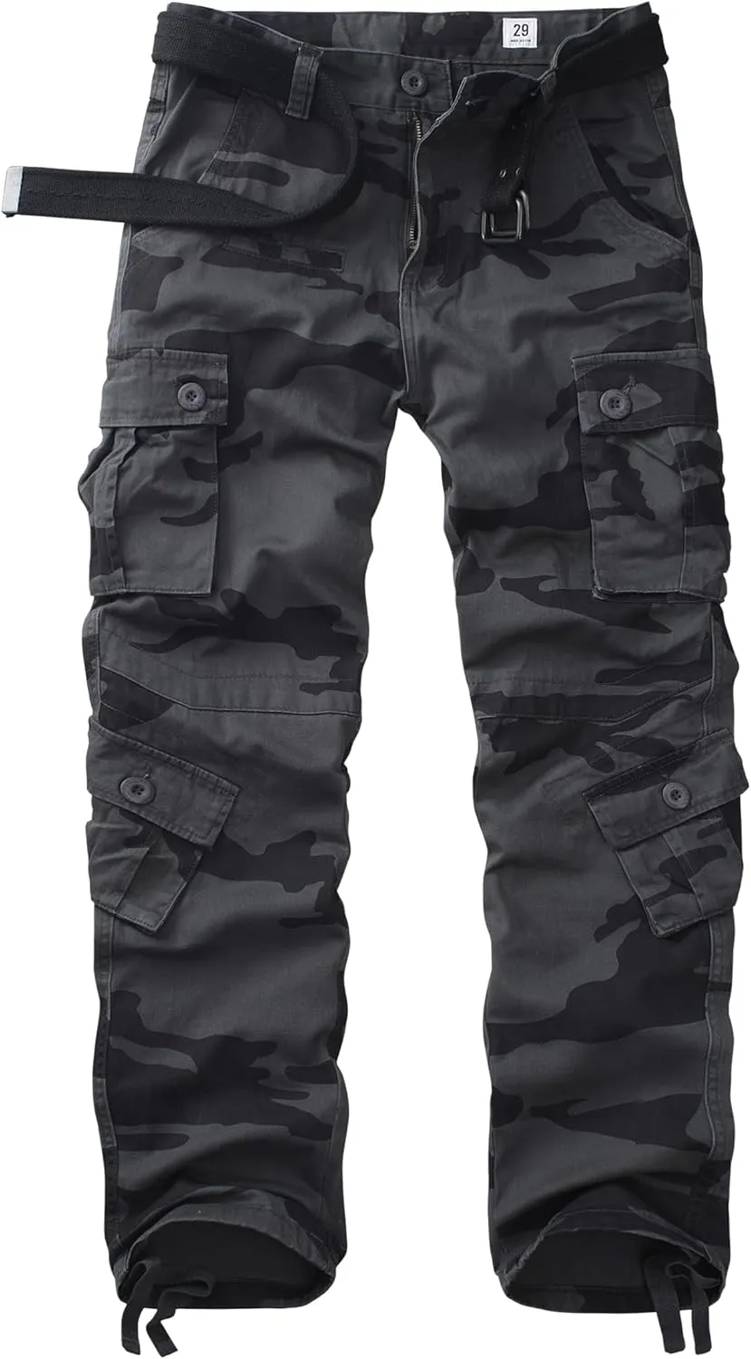 AKARMY Men's Casual Relaxed Fit Cargo Pants with Pockets, Outdoor Camo Cotton Work Pants for Men(No Belt)