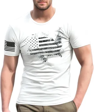 American Flag T-Shirts for Men Retro USA Star Print Sweat Shirts Stretch Slim Muscle Shirt Gym Bodybuilding Tee Tops
