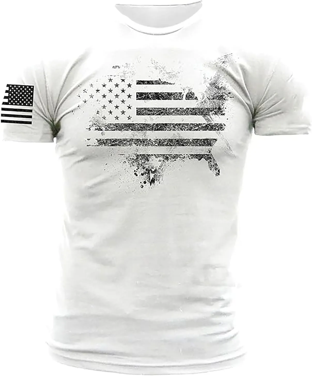 American Flag T-Shirts for Men Retro USA Star Print Sweat Shirts Stretch Slim Muscle Shirt Gym Bodybuilding Tee Tops