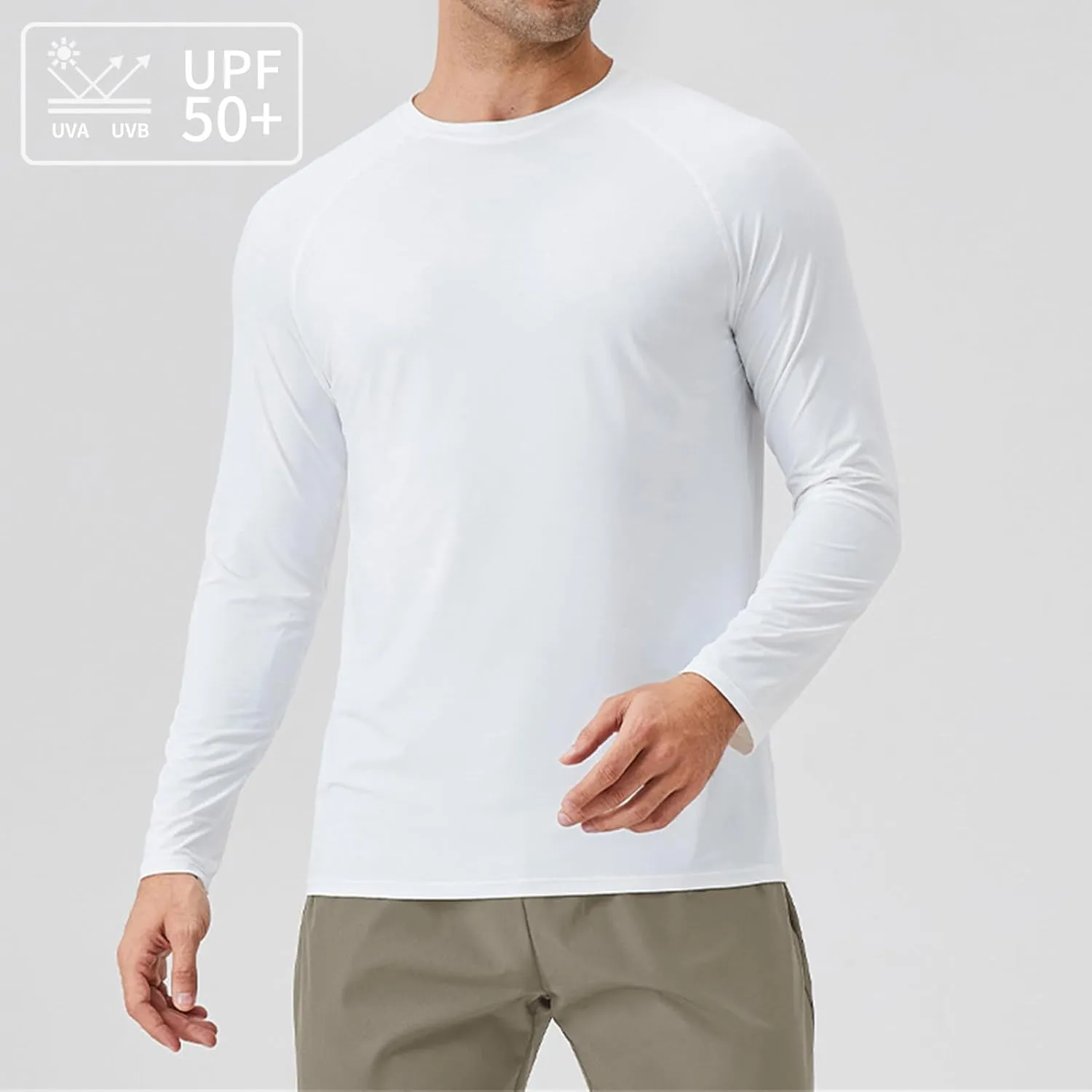 Athletic Shirts for Men Long Sleeve UV Sun Protection Crewneck Tops Casual Loose Breathable Comfy Outdoor Running Tee