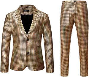 Big And Tall Suits for Men Classic Fit Blazer One Button Rainbow Jacket Pant Suit Set Mens Slim Fit 2 Piece Suit