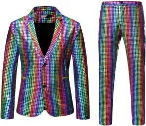 Big And Tall Suits for Men Classic Fit Blazer One Button Rainbow Jacket Pant Suit Set Mens Slim Fit 2 Piece Suit
