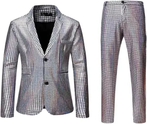 Big And Tall Suits for Men Classic Fit Blazer One Button Rainbow Jacket Pant Suit Set Mens Slim Fit 2 Piece Suit
