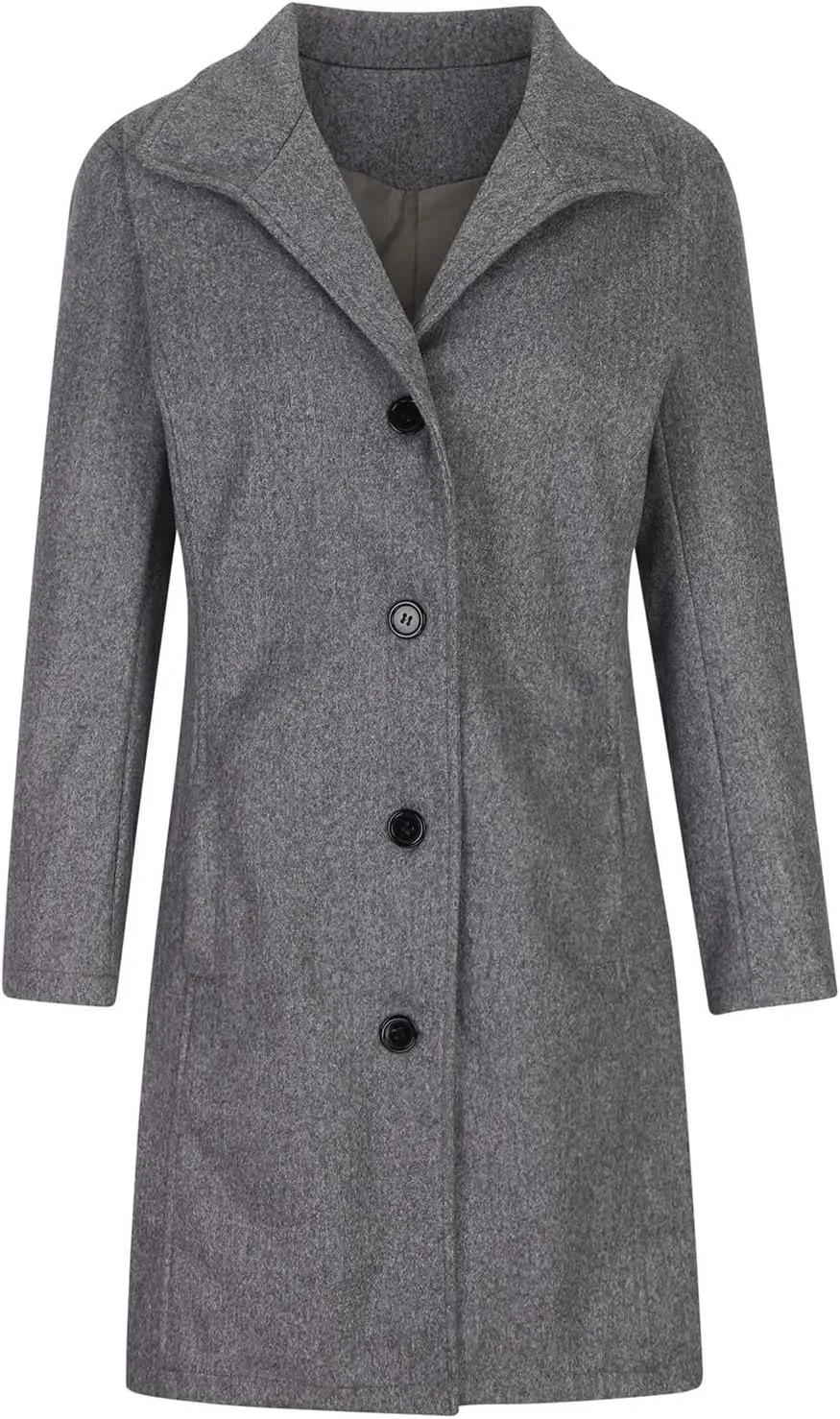 BOXIACEY Pea Coats for Women Winter Wool Blend Pea Coat Single Breasted Stand Collar Trench Coat Mid Long Wool Coat