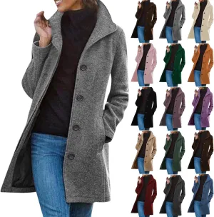 BOXIACEY Pea Coats for Women Winter Wool Blend Pea Coat Single Breasted Stand Collar Trench Coat Mid Long Wool Coat