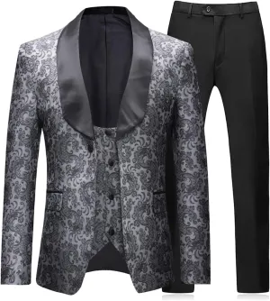 Boyland Mens 3 Piece Tuxedos One Button Wide Shawl Lapel Formal Suits Black Tie