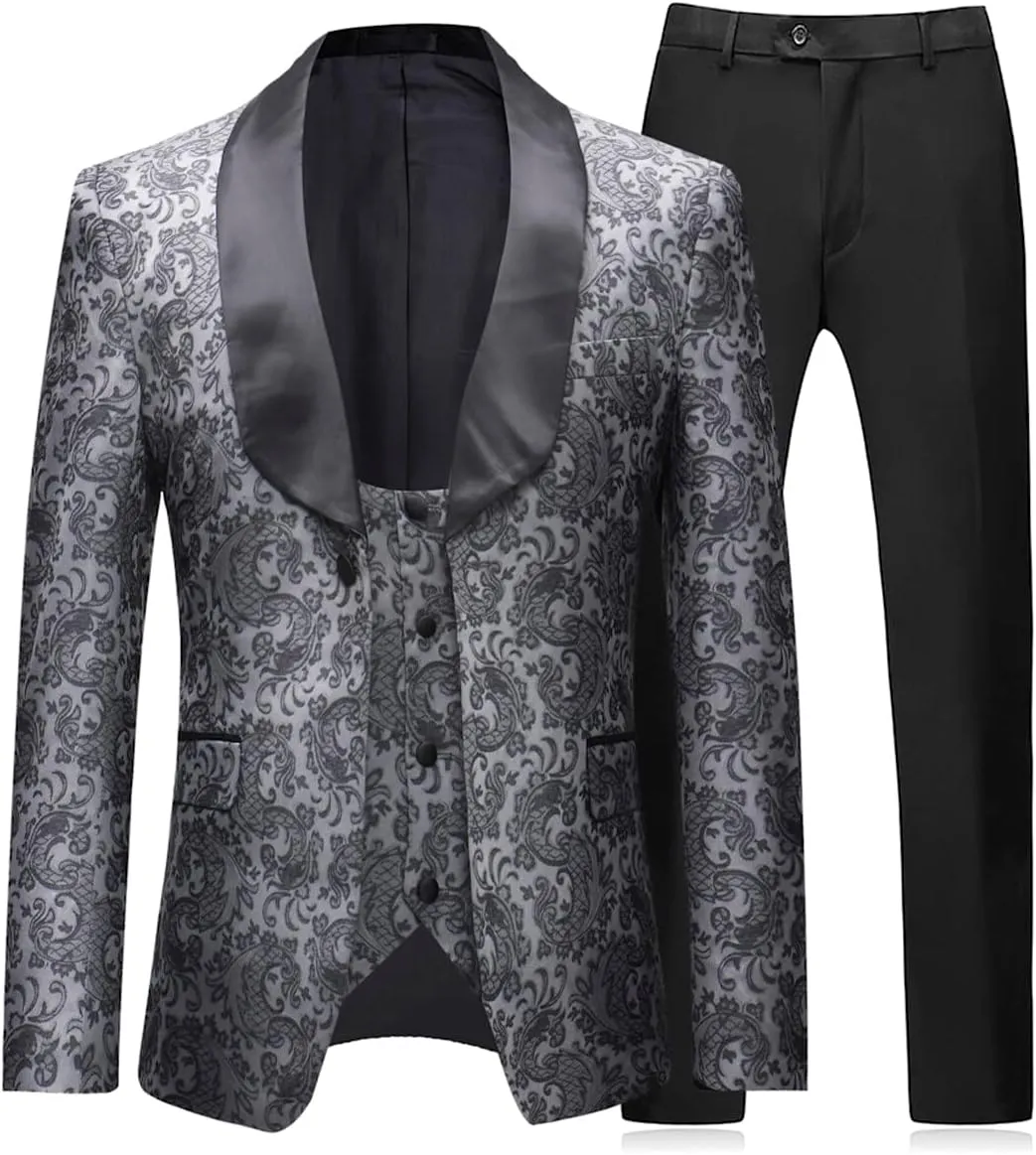 Boyland Mens 3 Piece Tuxedos One Button Wide Shawl Lapel Formal Suits Black Tie