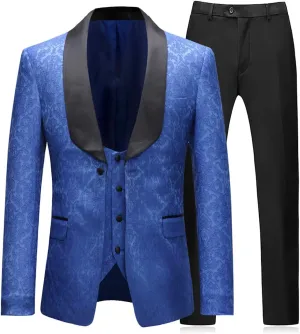Boyland Mens 3 Piece Tuxedos One Button Wide Shawl Lapel Formal Suits Black Tie