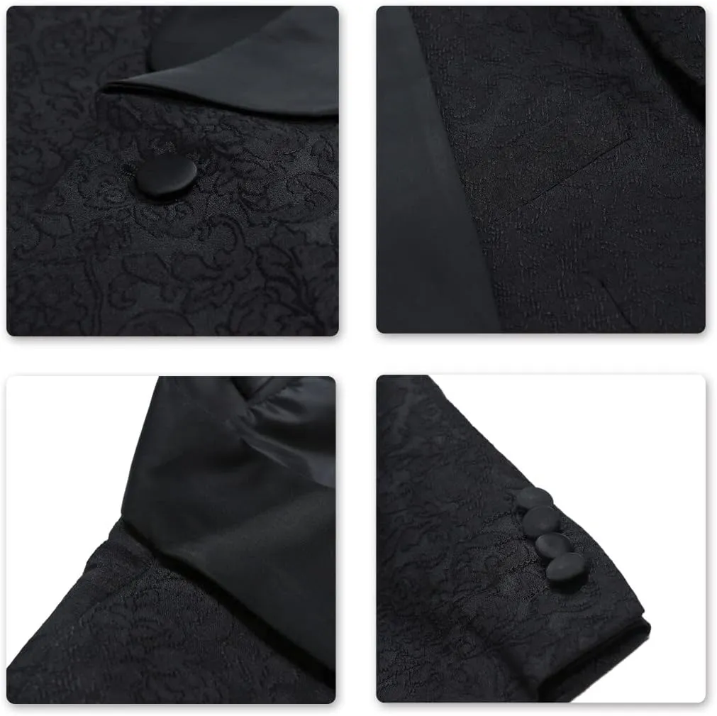 Boyland Mens 3 Piece Tuxedos One Button Wide Shawl Lapel Formal Suits Black Tie