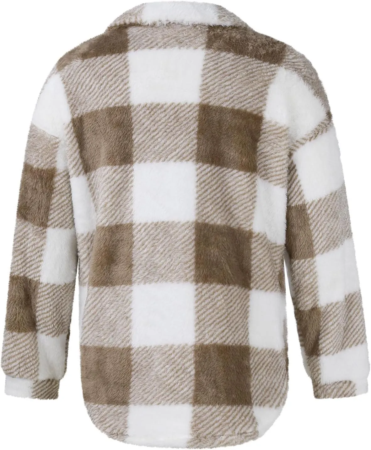 Buffalo Plaid Jacket for Women Flannel Sherpa Button Down Shacket Casual Fuzzy Fleece Long Sleeve Shirt with Pocket