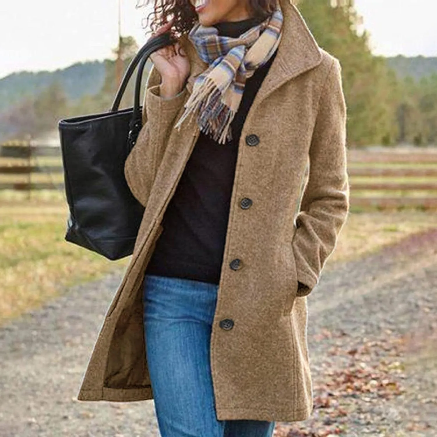 BZGTZT Winter Coats For Women 2022 Fashion Mid-Length Stand Collar Trench Coat Wool Blend Pea Coats Business Jacket Outwear