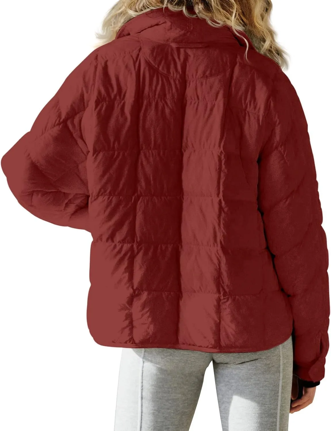 Canbebig Womens Quilted Puffer Jackets Oversized Lightweight Zipper Down Coats Long Sleeve Packable Jackets with Pockets