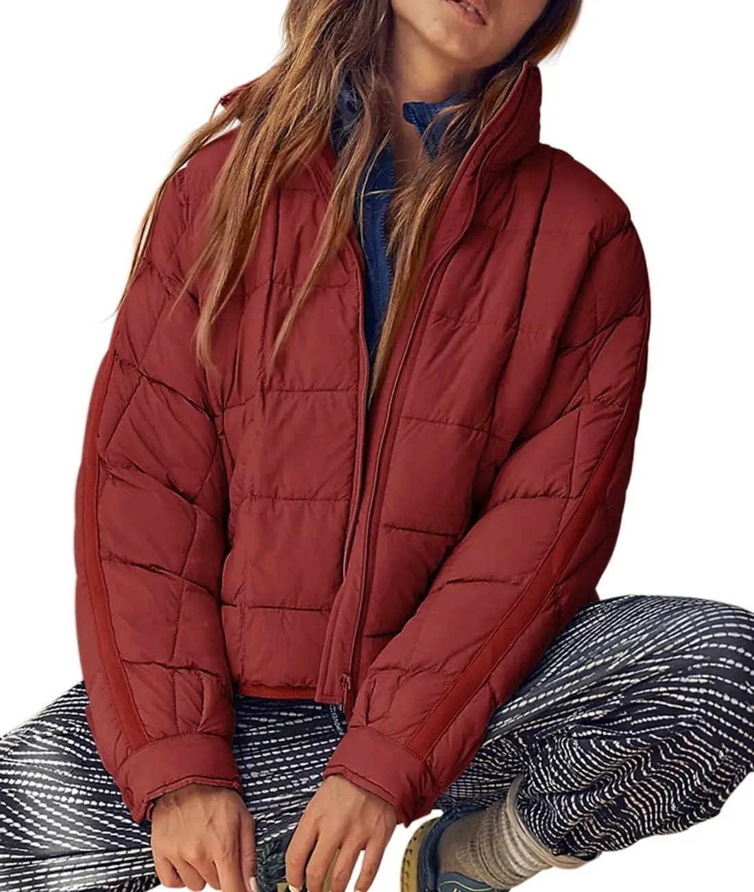 Canbebig Womens Quilted Puffer Jackets Oversized Lightweight Zipper Down Coats Long Sleeve Packable Jackets with Pockets