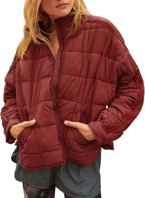 Canbebig Womens Quilted Puffer Jackets Oversized Lightweight Zipper Down Coats Long Sleeve Packable Jackets with Pockets
