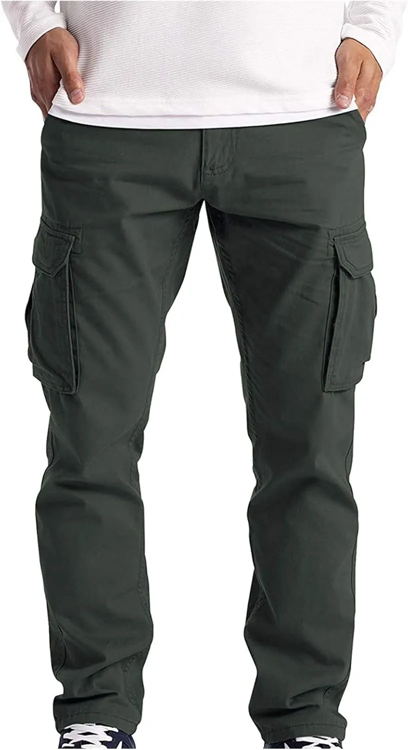 Cargo Pants for Men Relaxed Fit Athletic Gym Workout Pants Solid Color Straight Pants Cotton Legging Pants Sweatpants