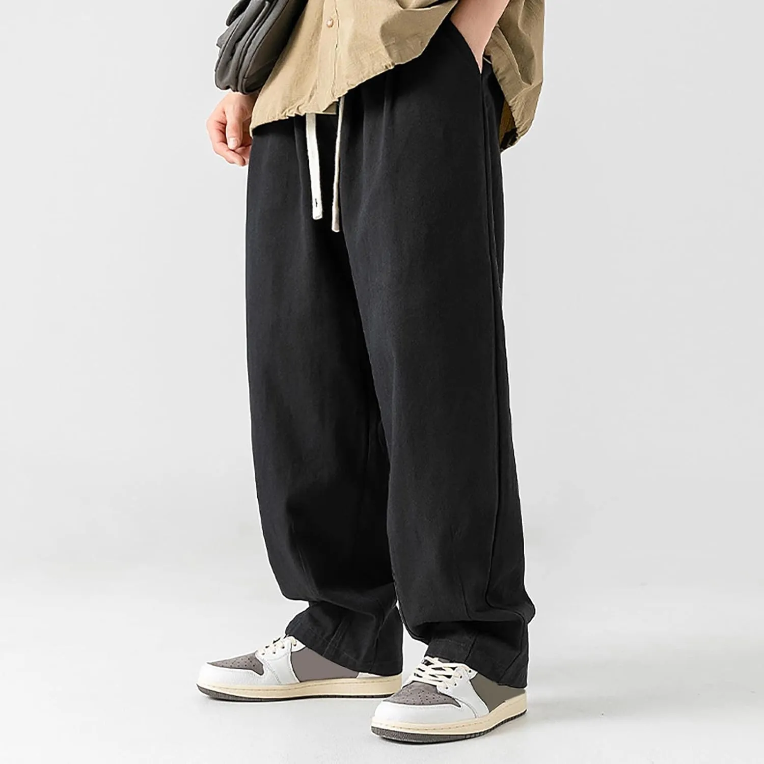Cargo Pants for Men Relaxed Fit Fleece Cargo Sweatpants Stretch Elastic Waist Sports Trousers with Pocket Mens Casual