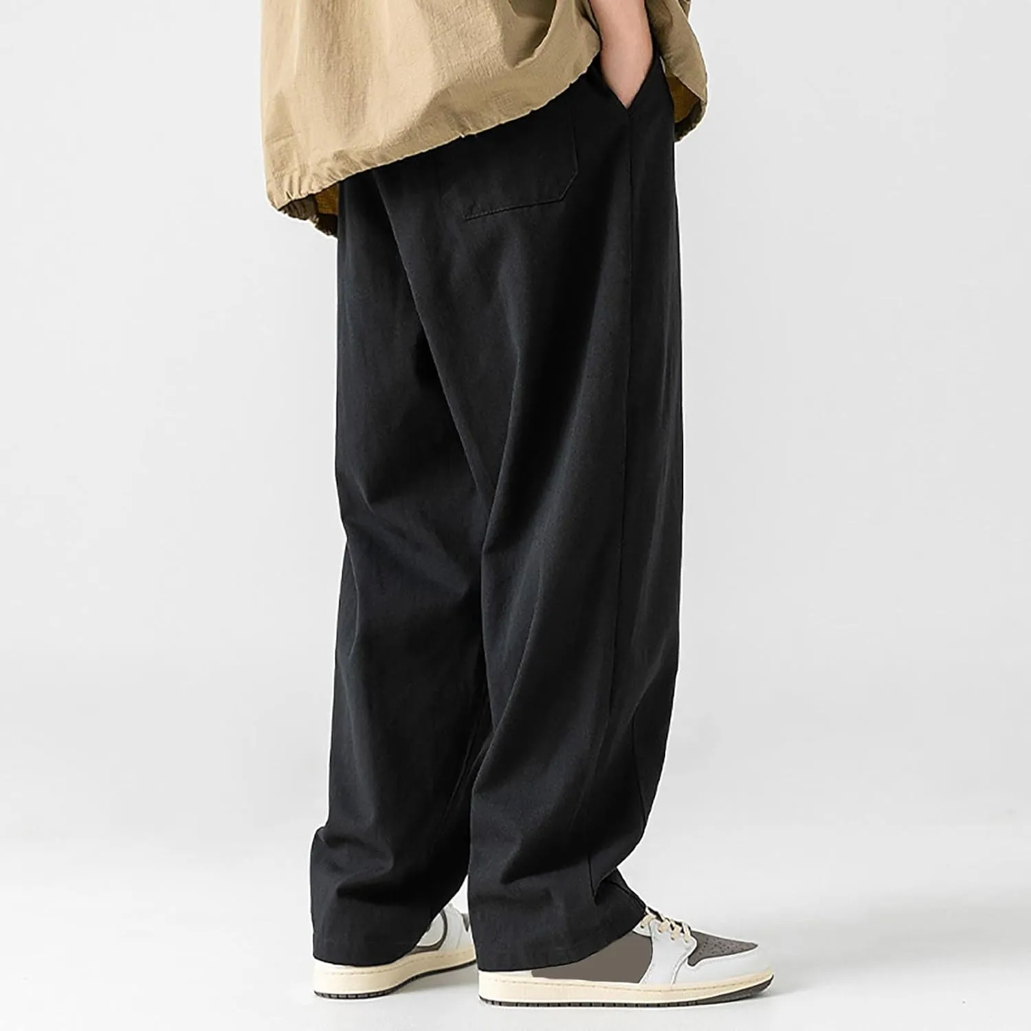 Cargo Pants for Men Relaxed Fit Fleece Cargo Sweatpants Stretch Elastic Waist Sports Trousers with Pocket Mens Casual
