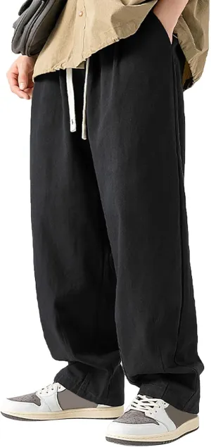 Cargo Pants for Men Relaxed Fit Fleece Cargo Sweatpants Stretch Elastic Waist Sports Trousers with Pocket Mens Casual