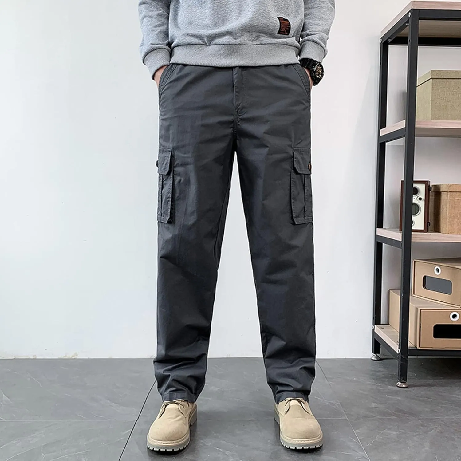 Cargo Pants for Men Relaxed Fit Joggers Solid Corduroy Multi Pockets Straight Work Pants High Street Mens Sweatpants