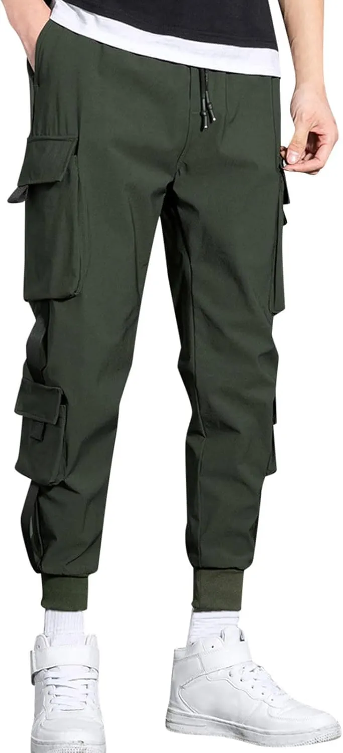 Cargo Trousers for Men Jogger Pants Fleece Sweatpants for Men Heavyweight Stretch Elastic Waist Jogger Sports Pants