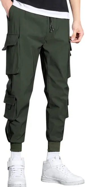 Cargo Trousers for Men Jogger Pants Fleece Sweatpants for Men Heavyweight Stretch Elastic Waist Jogger Sports Pants