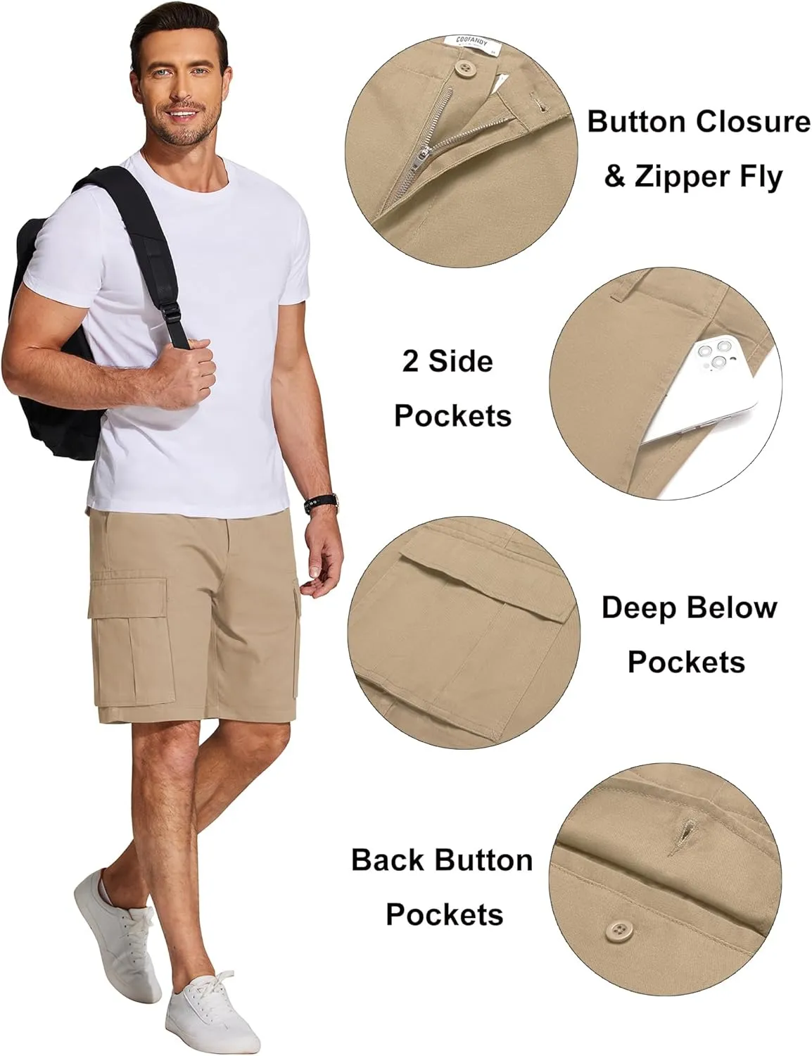 COOFANDY Men's Cargo Shorts Relaxed Fit Cotton Casual Shorts Stretch Outdoor Hiking Work Short with Multi Pockets