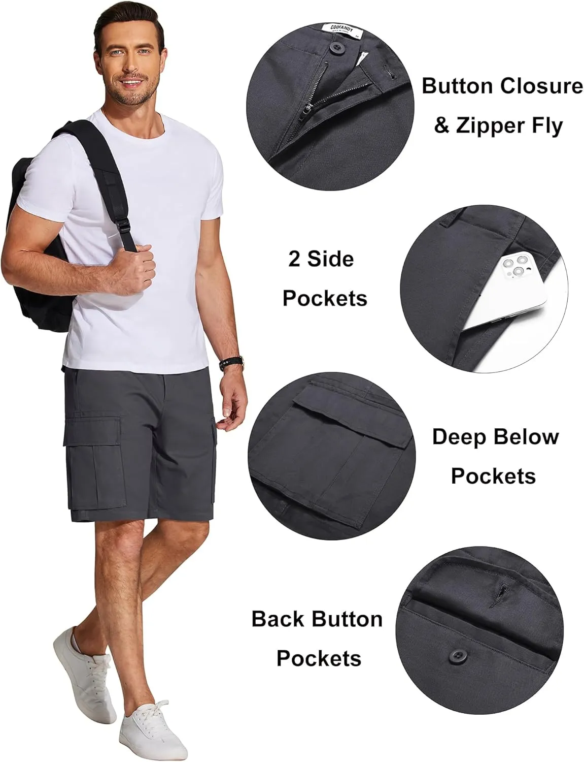COOFANDY Men's Cargo Shorts Relaxed Fit Cotton Casual Shorts Stretch Outdoor Hiking Work Short with Multi Pockets
