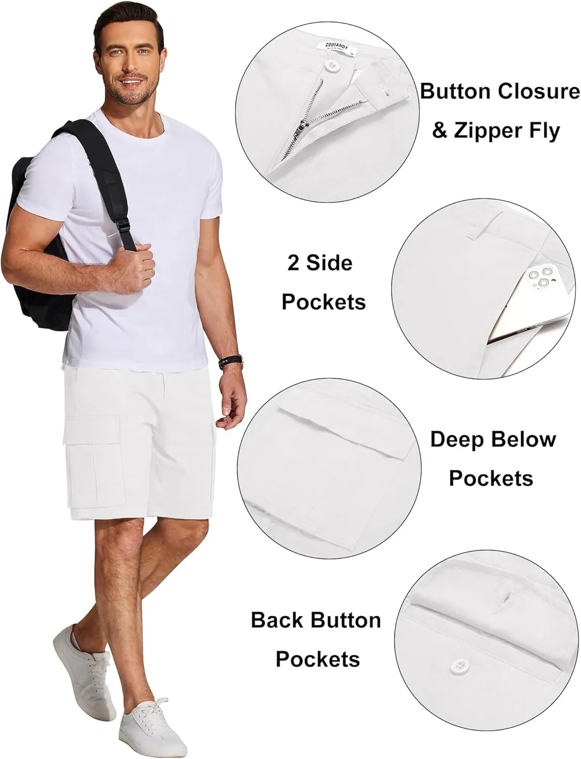 COOFANDY Men's Cargo Shorts Relaxed Fit Cotton Casual Shorts Stretch Outdoor Hiking Work Short with Multi Pockets