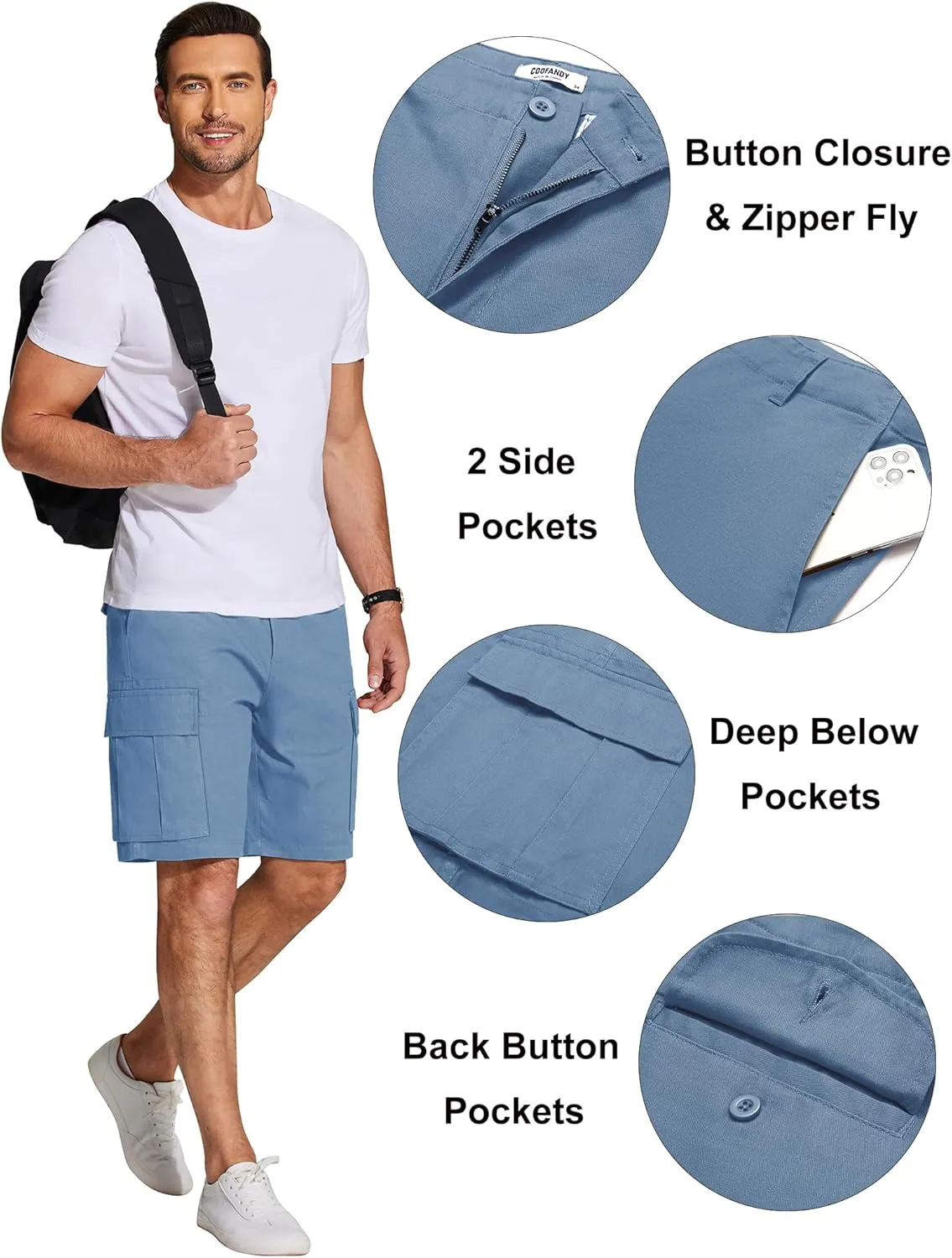 COOFANDY Men's Cargo Shorts Relaxed Fit Cotton Casual Shorts Stretch Outdoor Hiking Work Short with Multi Pockets