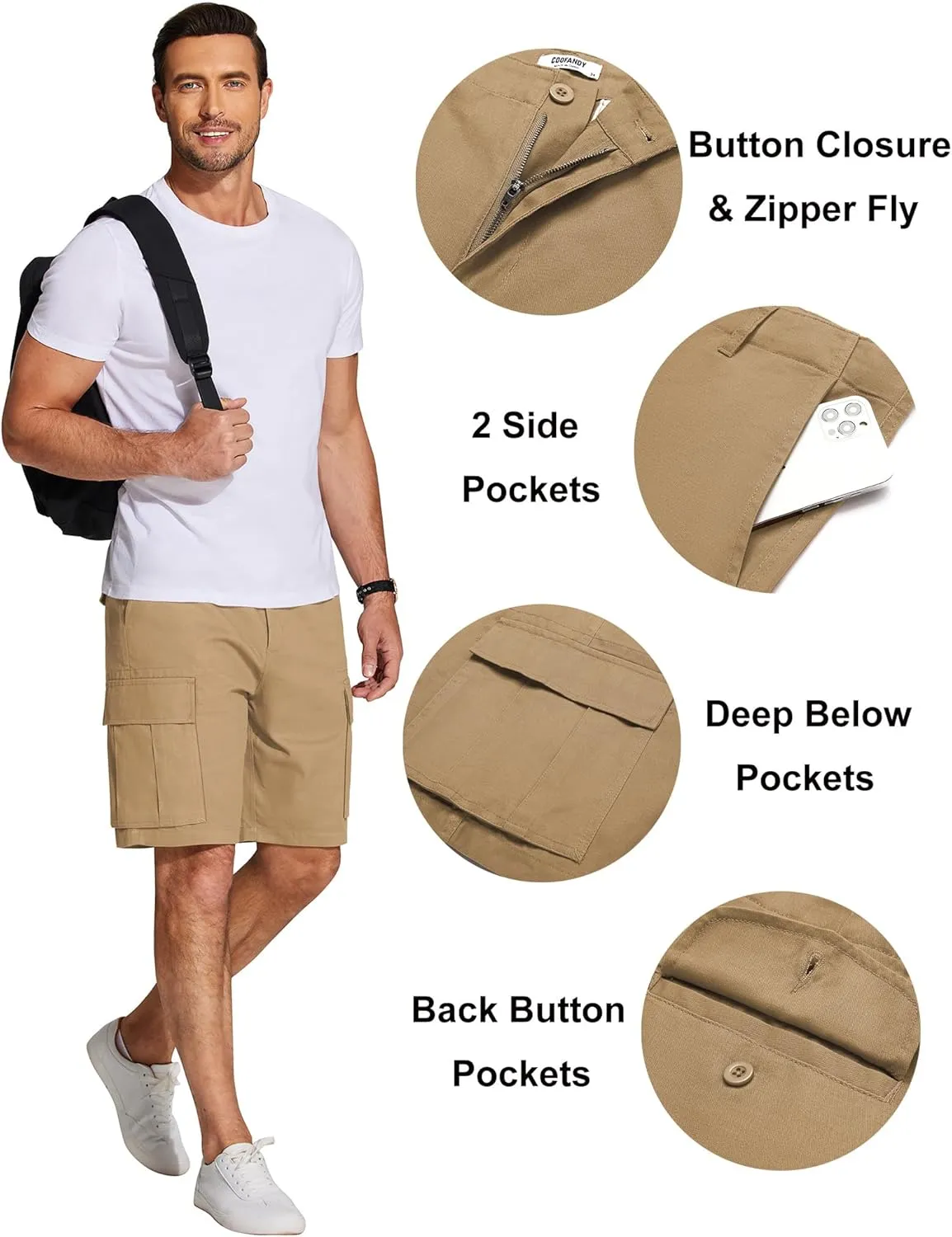 COOFANDY Men's Cargo Shorts Relaxed Fit Cotton Casual Shorts Stretch Outdoor Hiking Work Short with Multi Pockets