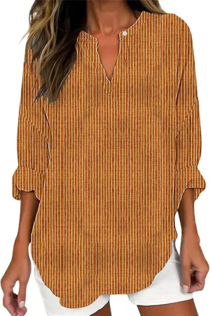 Cotton Linen Henley Tops Women Dressy Long Sleeve Vneck Hide Belly Longline Tshirts Plain Cotton Tunic Tee Shirts