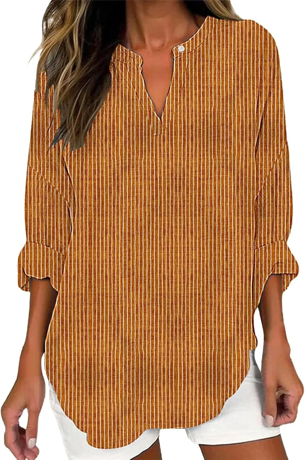 Cotton Linen Henley Tops Women Dressy Long Sleeve Vneck Hide Belly Longline Tshirts Plain Cotton Tunic Tee Shirts
