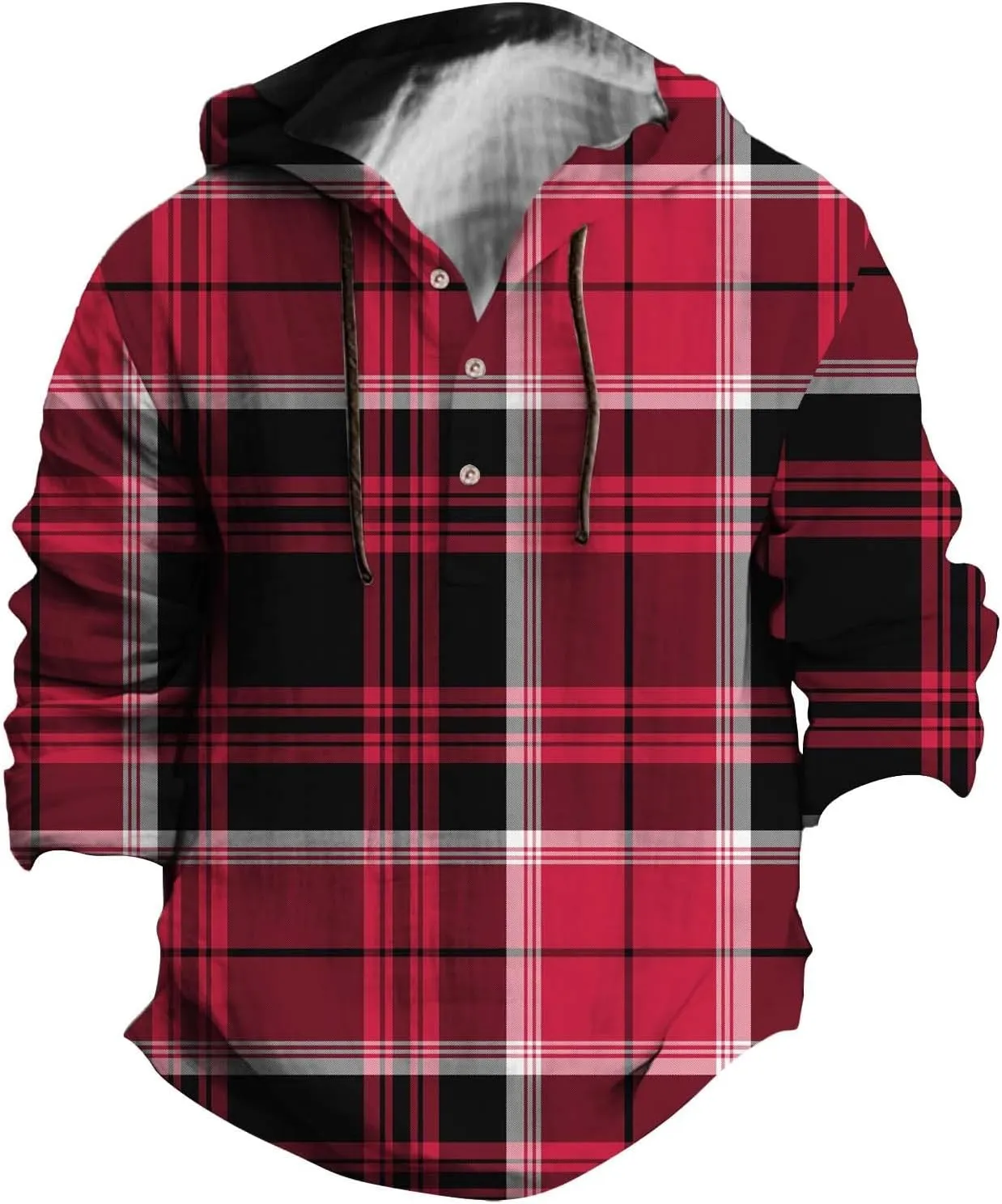 Cotton Linen Hoodie for Men Men's Casual Fashion Hooded Spring and Autumn Long Sleeve 3D Plaid Long Men's