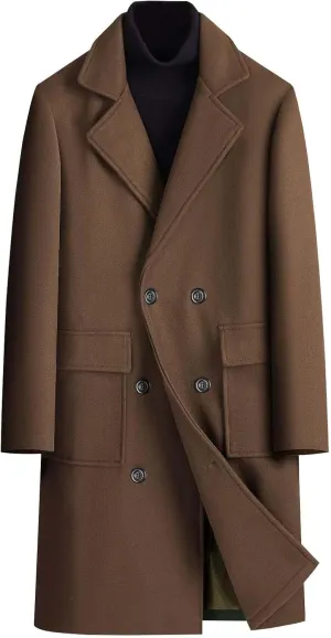 Dgoopd Trench Coat Men Long Double Breasted Coat Notch Lapel Jacket Wool Blend Peacoat Plus Size Overcoat Fall Winter Coats
