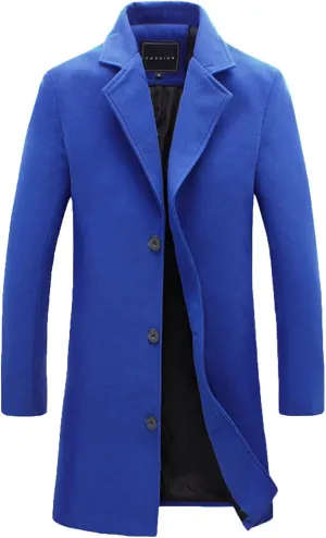 Dgoopd Trench Coat Men Single Breasted Pea Coat Notch Lapel Overcoat Plus Size Wool Blend Coats Casual Long Winter Coat