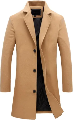 Dgoopd Trench Coat Men Single Breasted Pea Coat Notch Lapel Overcoat Plus Size Wool Blend Coats Casual Long Winter Coat