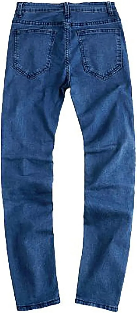 Distressed Patchwork Skinny Jeans for Men Stretch Fit Denim Bottoms Ripped Trousers Slim Urban Style