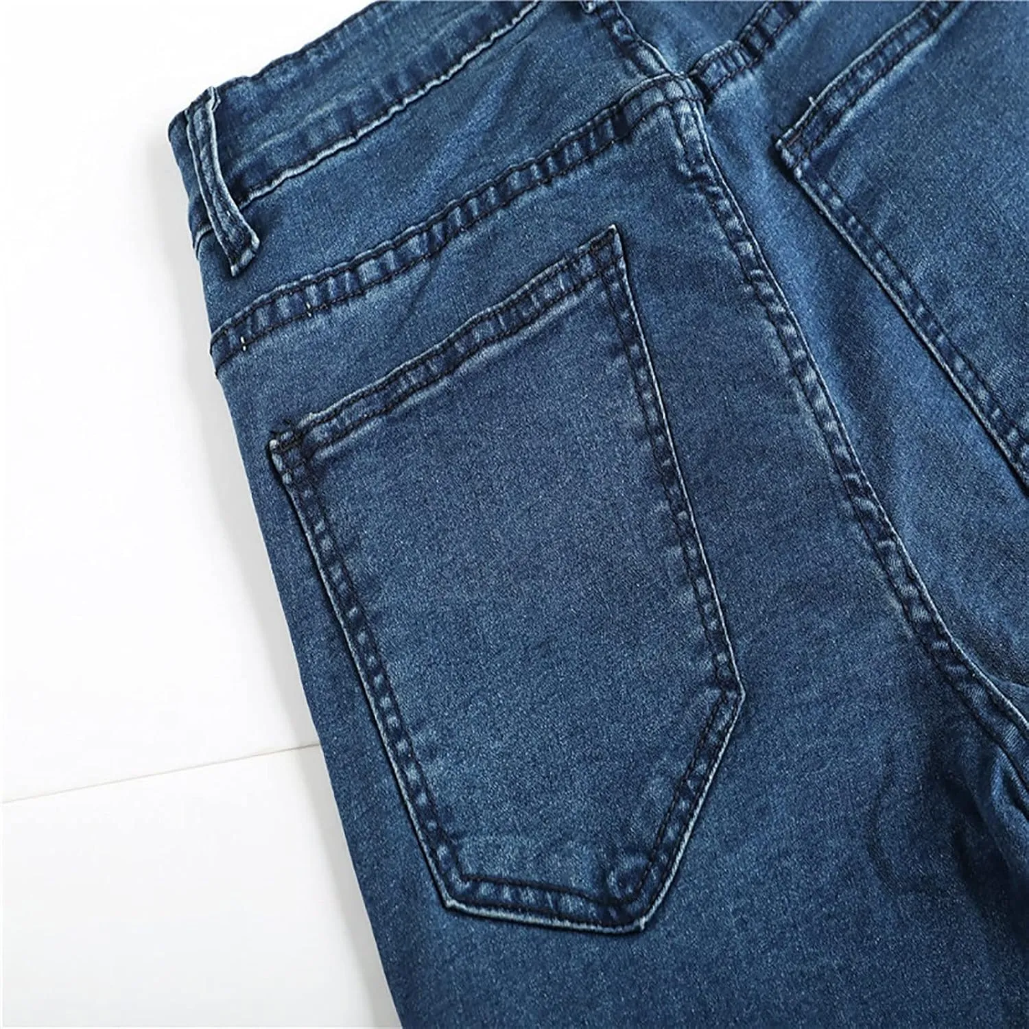 Distressed Patchwork Skinny Jeans for Men Stretch Fit Denim Bottoms Ripped Trousers Slim Urban Style
