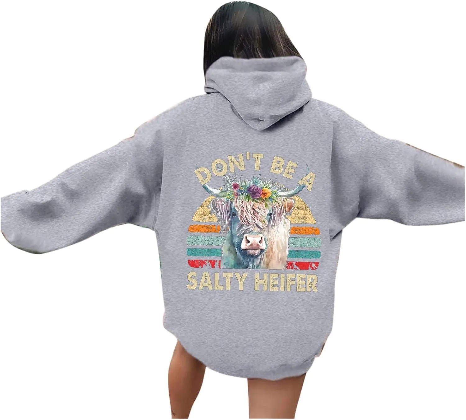 Don't Be A Salty Heifer Hoodies for Teen Girls Letter Print Sweatshirt Long Sleeve Preppy Pullover with Pocket